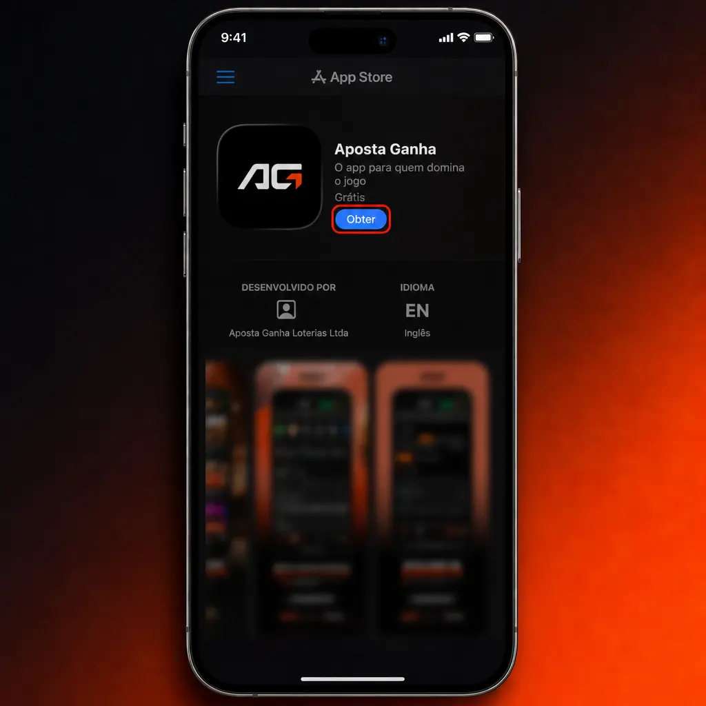 Aplicativo Aposta Ganha em PWA para iPhone, instalado via navegador Safari na tela inicial do iOS.