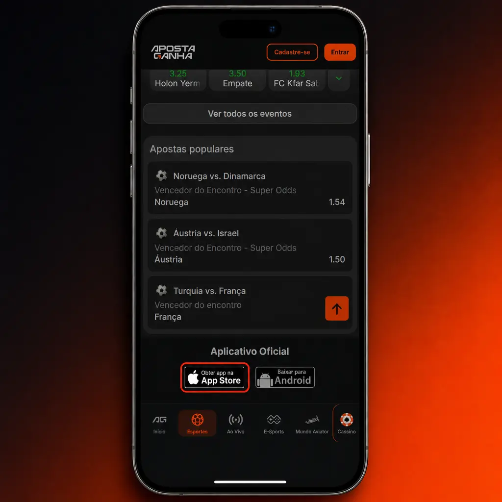 Aplicativo Aposta Ganha em formato PWA instalado no iPhone via navegador Safari