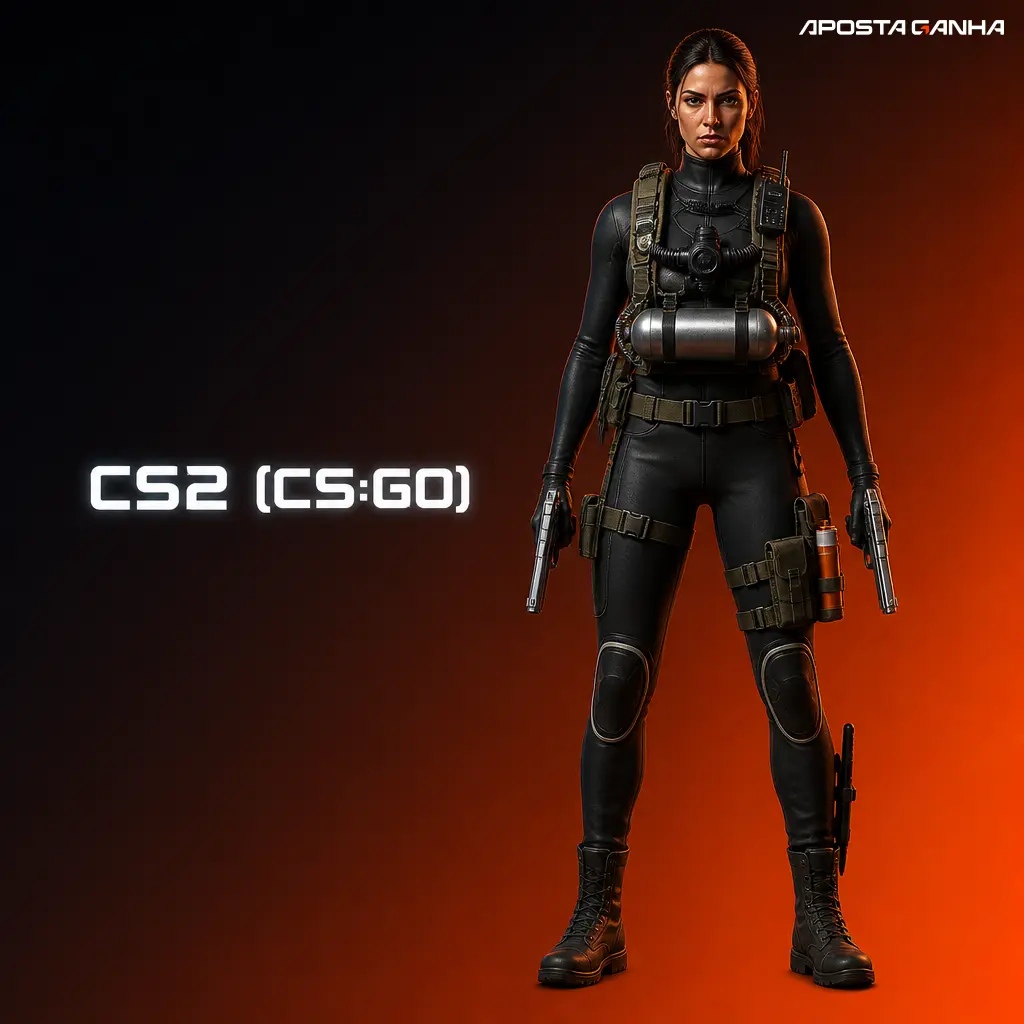 Logo do CS2 (CS:GO), jogo de tiro tático usado em apostas esportivas em torneios como IEM e ESL Pro League.