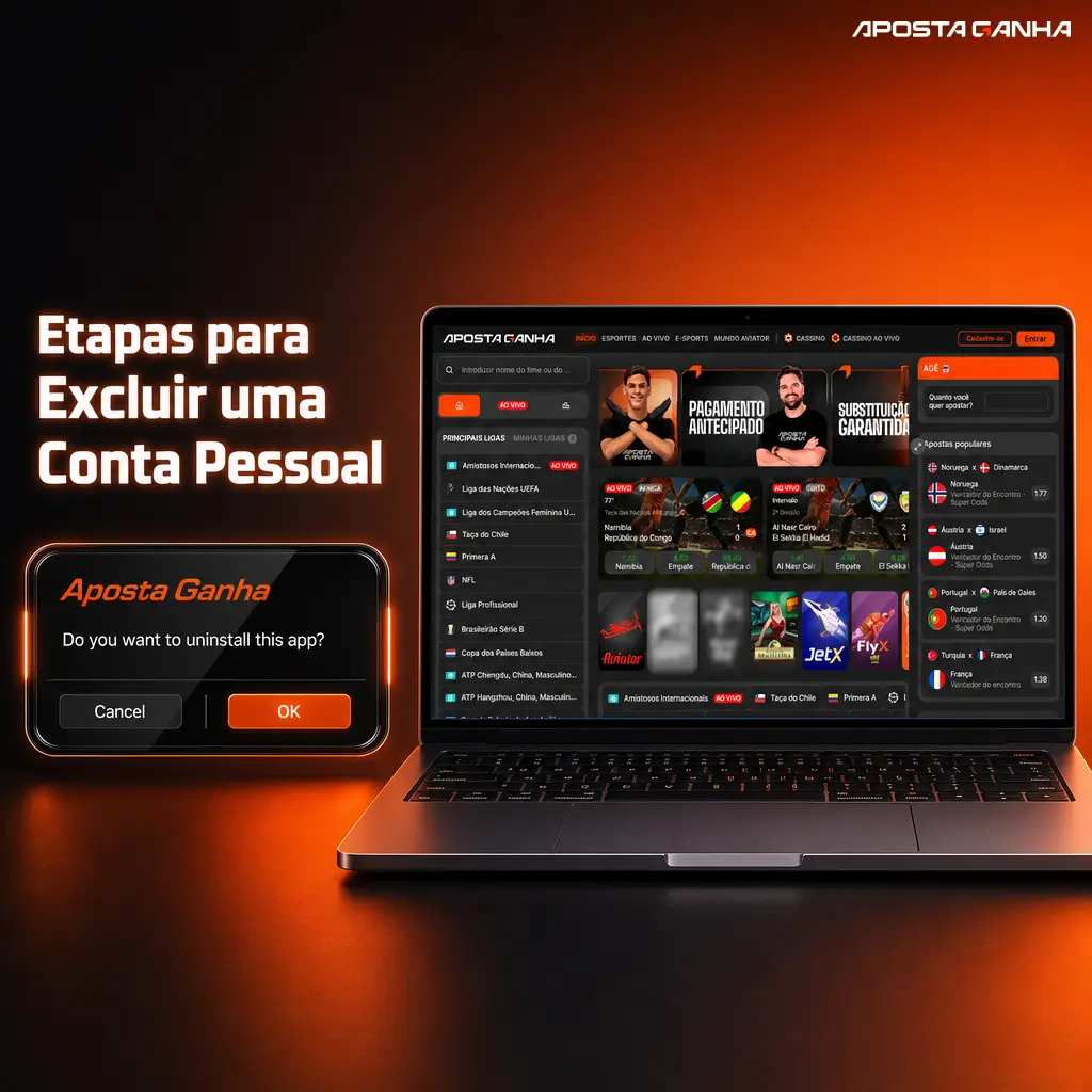 Passo a passo para excluir conta pessoal na Aposta Ganha: acesse configurações, confirme senha e finalize a solicitação.
