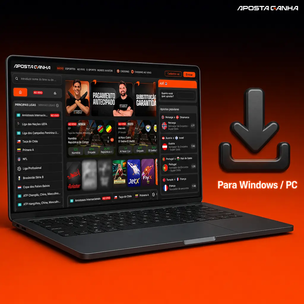 Aplicativo para Windows/PC: instalador .exe para apostas e cassino direto do desktop, sem navegador.