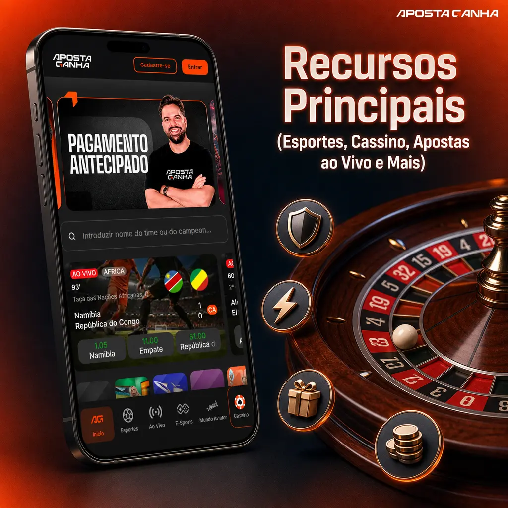 Recursos do app: apostas esportivas ao vivo, cassino com Aviator, mesas com dealers reais, bônus e suporte via chat.