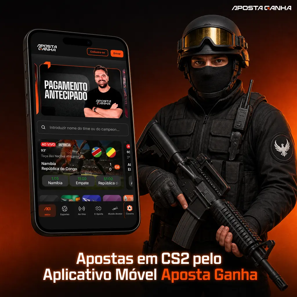 Apostas em CS2 no app Aposta Ganha: odds ao vivo, depósito via Pix e apostas rápidas direto pelo celular Android ou iOS.