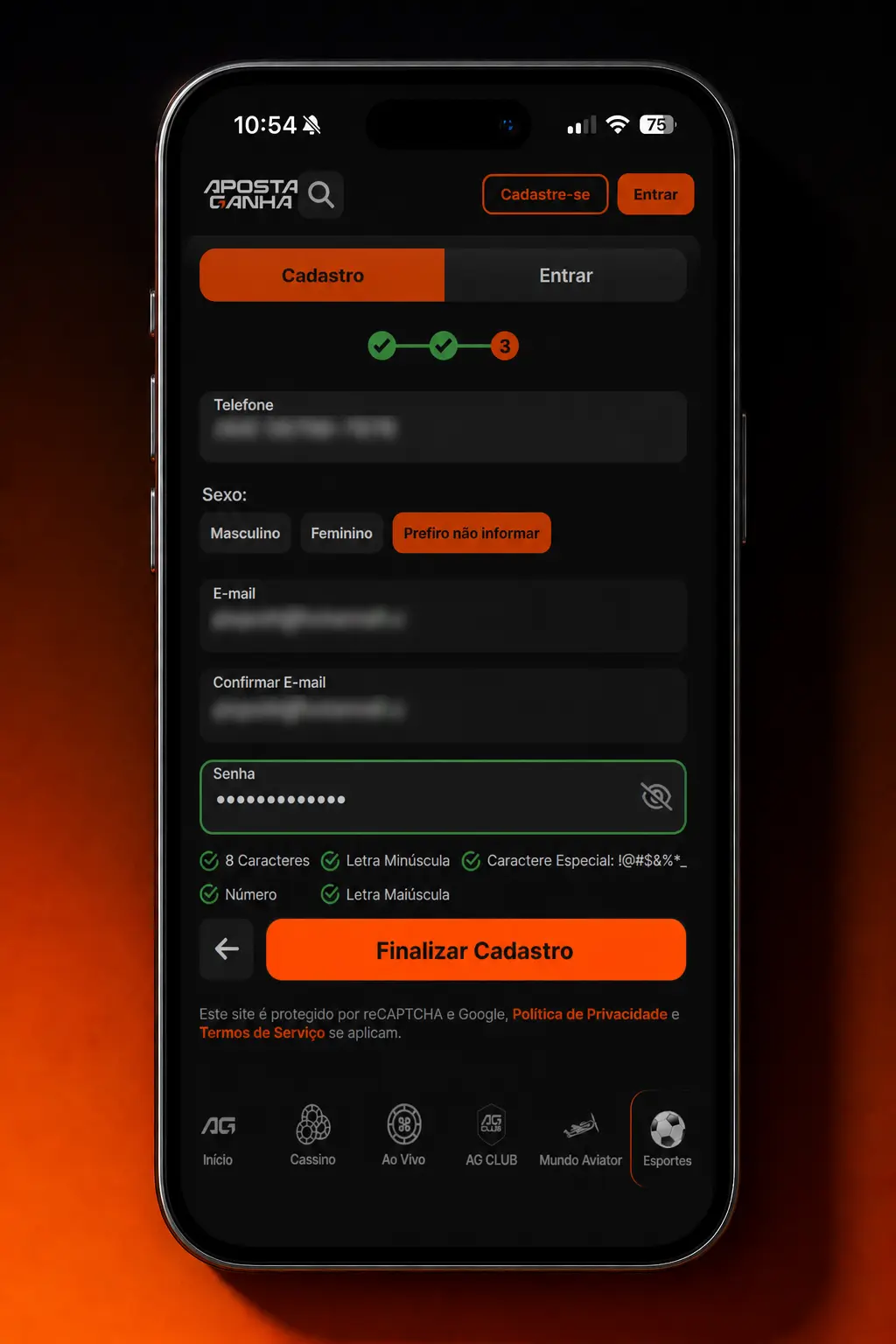 Tela do aplicativo Aposta Ganha mostrando mercados de apostas em e-sports disponíveis para celular.