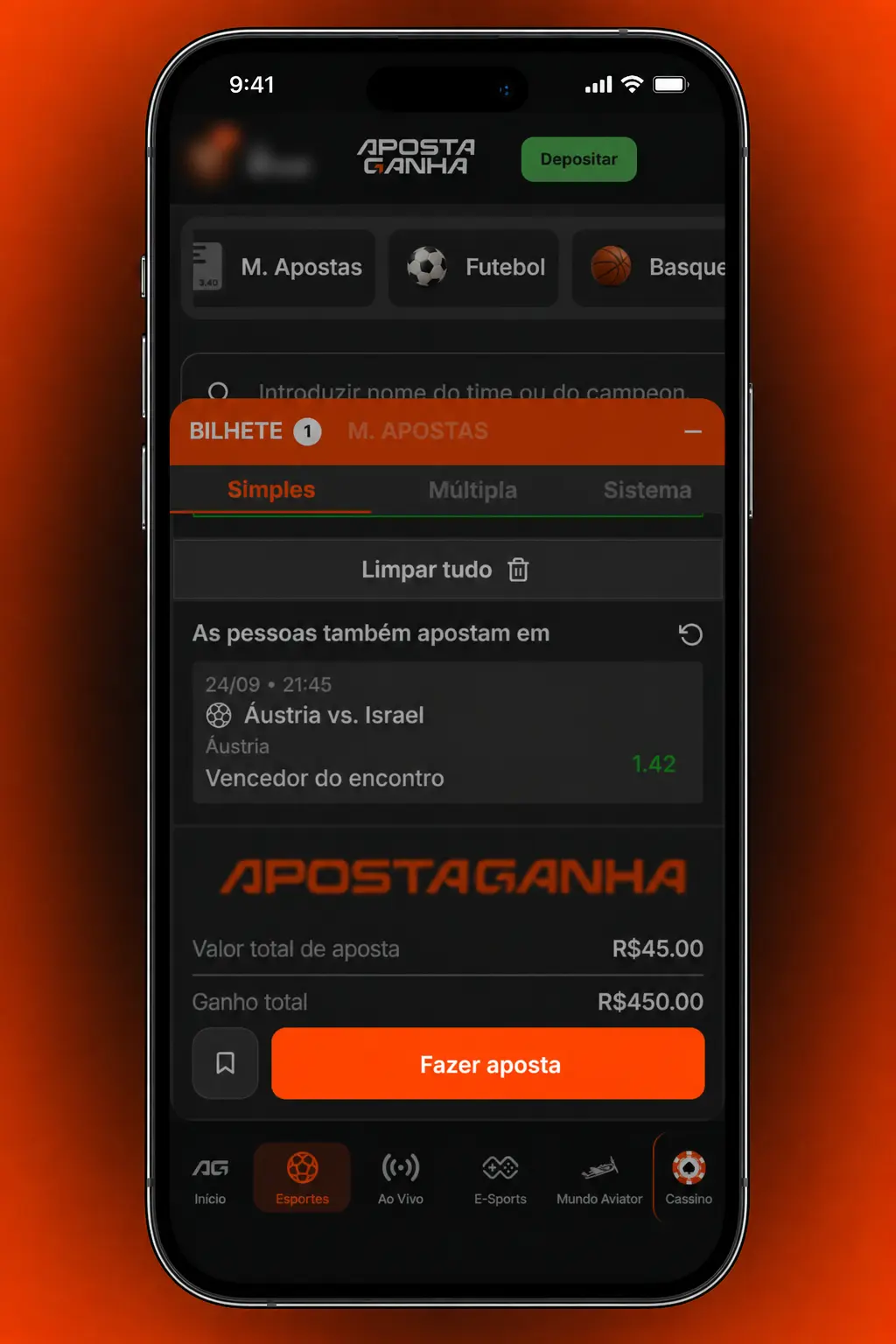 Tela do aplicativo Aposta Ganha mostrando mercados de apostas em Fórmula 1 com odds atualizadas ao vivo.