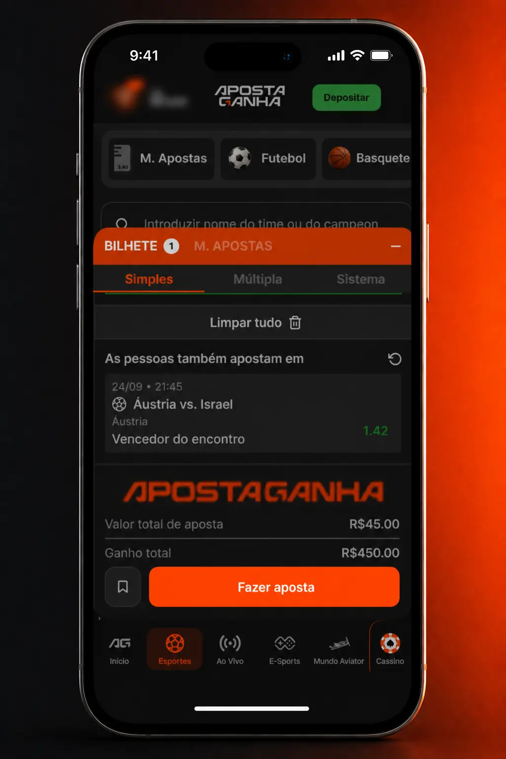 Tela do aplicativo Aposta Ganha mostrando apostas em tênis com odds ao vivo e estatísticas da partida