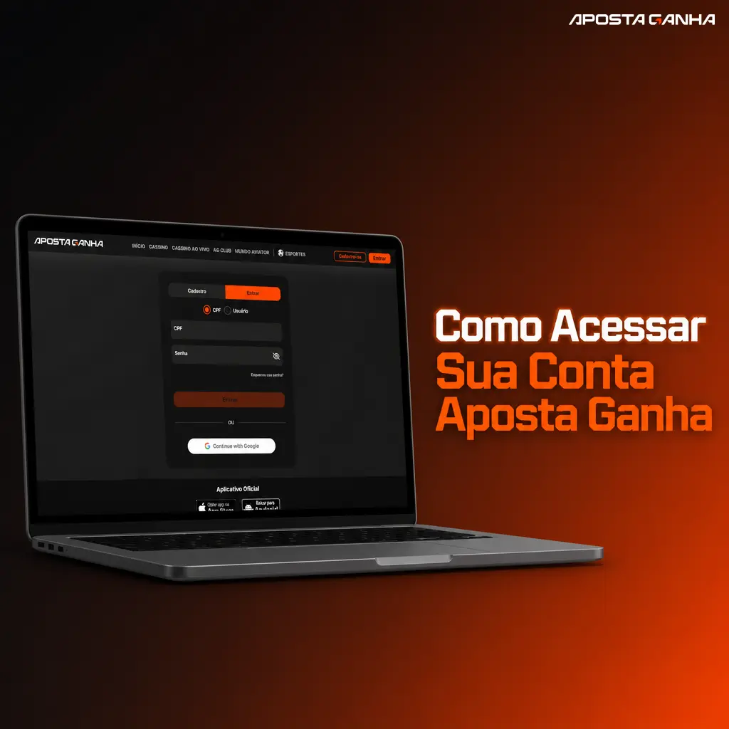 Tela de login da Aposta Ganha mostrando campos para e-mail ou celular e senha para acessar a conta