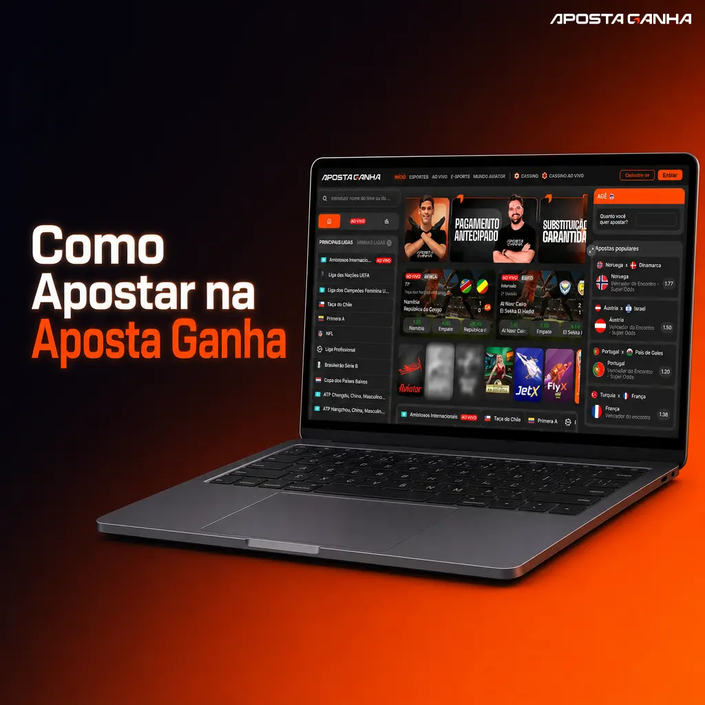 Passo a passo de como apostar na Aposta Ganha: cadastro, depósito via PIX e confirmação do bilhete de apostas.