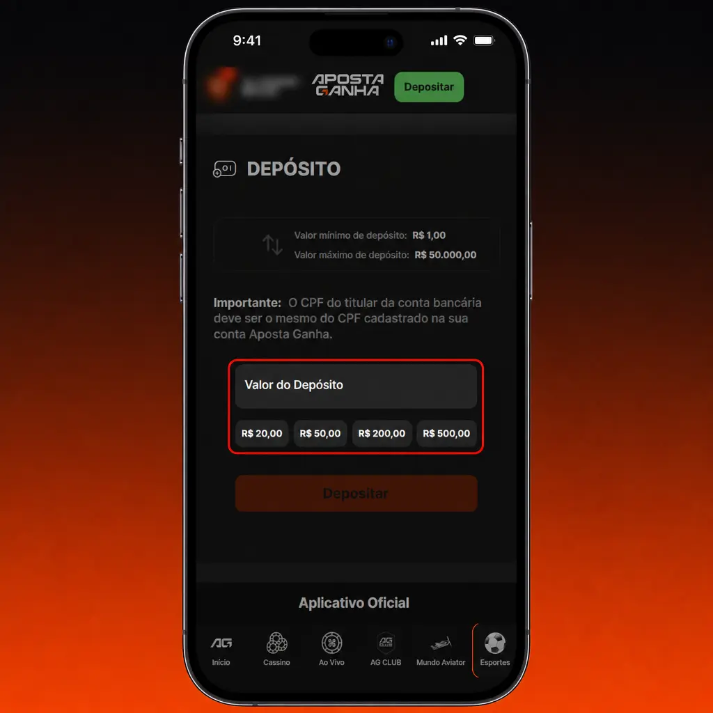 Guia passo a passo para depositar na Aposta Ganha via Pix, AstroPay ou criptomoeda, valor mínimo de 20 BRL.