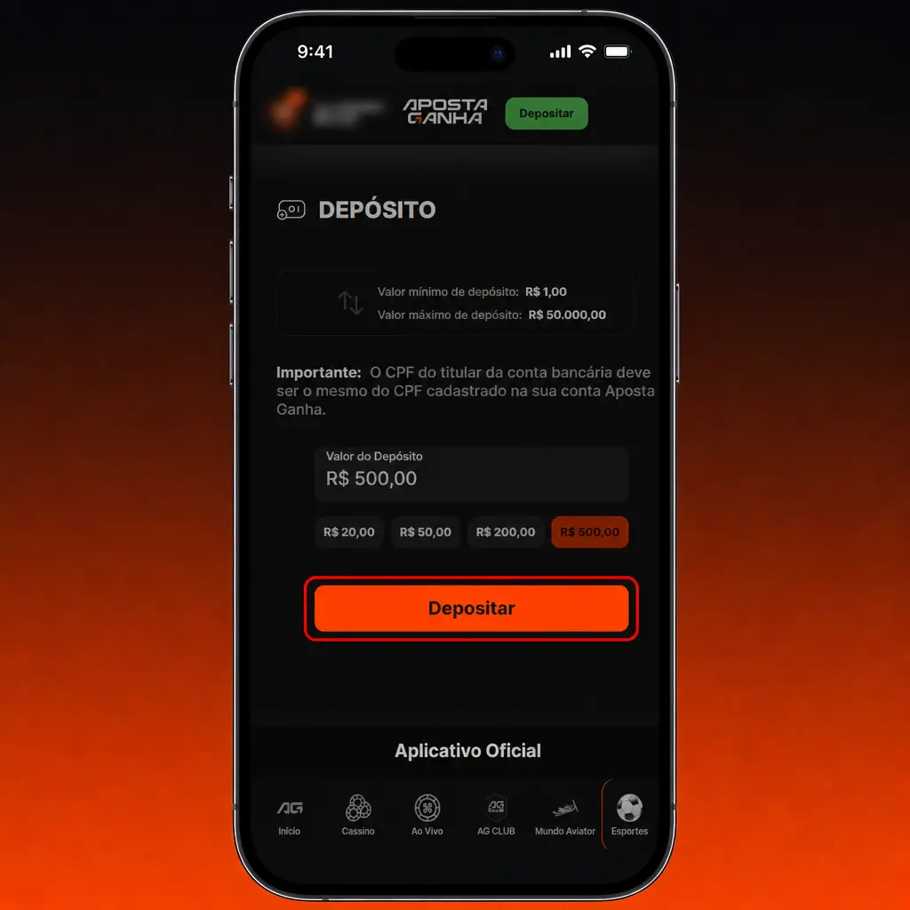 Guia passo a passo para depositar na Aposta Ganha via Pix, AstroPay ou criptomoeda com valor mínimo de 20 BRL.