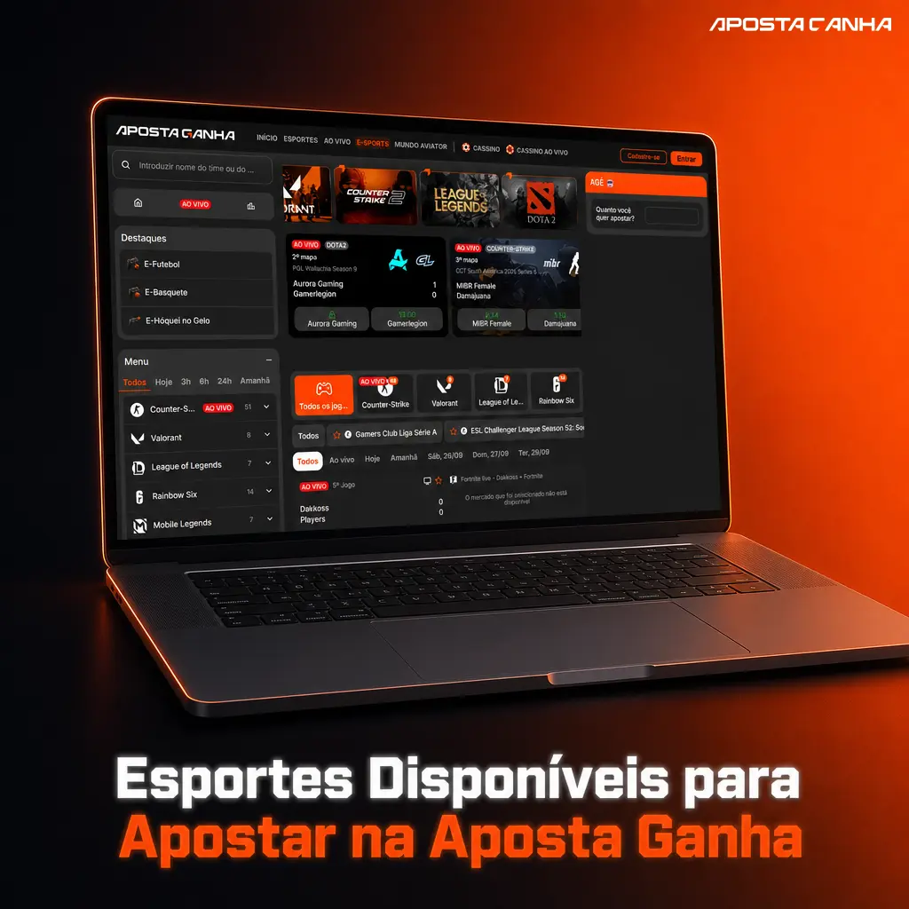 Esportes disponíveis na Aposta Ganha: futebol, basquete, tênis, vôlei, MMA, Fórmula 1 e ligas regionais brasileiras.