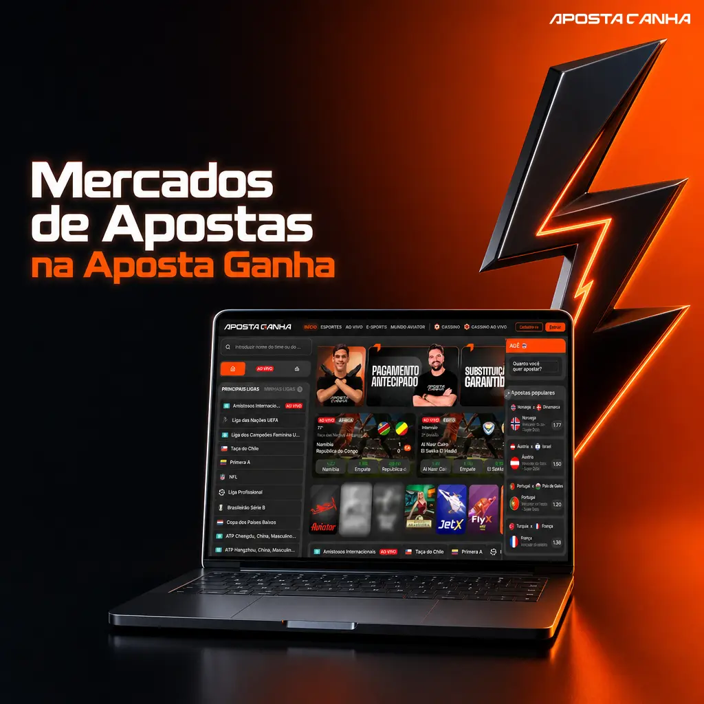 Mercados de apostas esportivas na Aposta Ganha, incluindo 1X2, handicap, over/under e placar exato