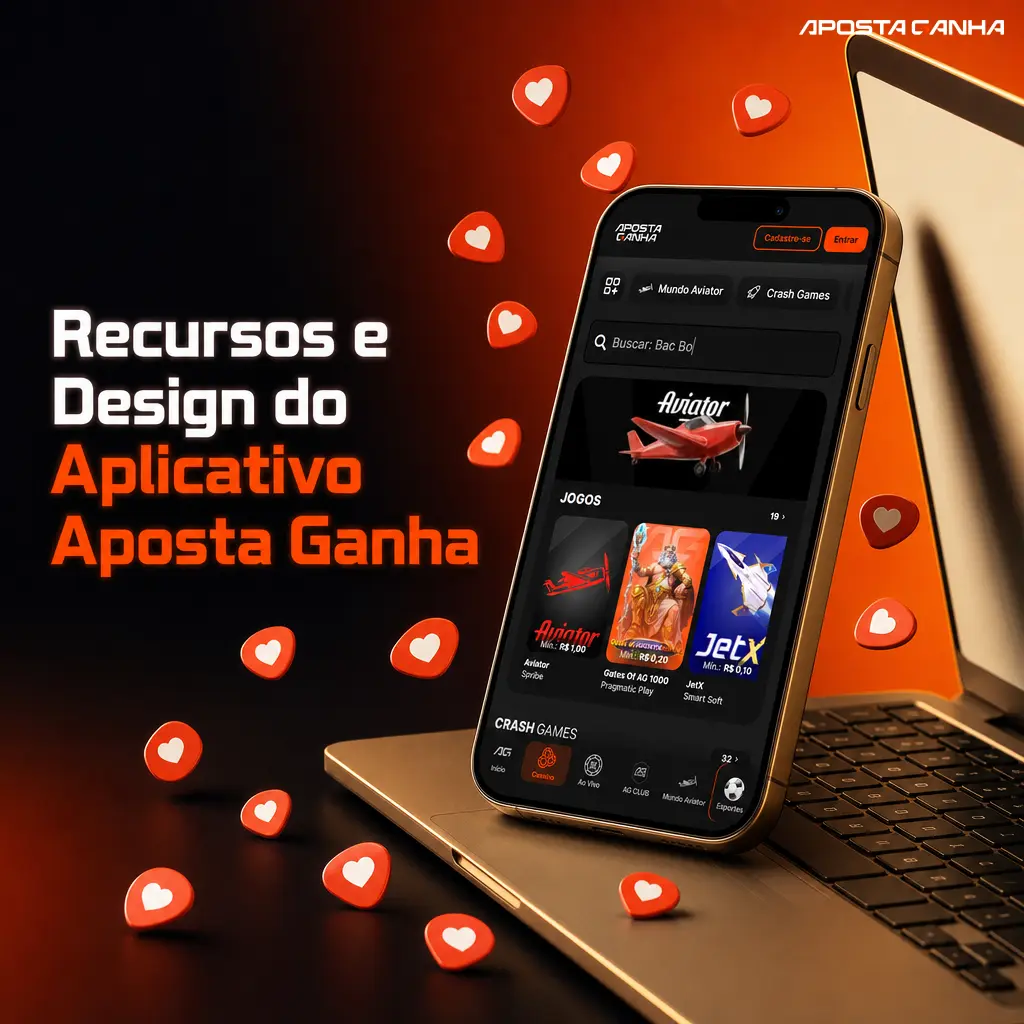 Design escuro com detalhes laranja, menu inferior fixo e odds ao vivo do aplicativo Aposta Ganha para apostas esportivas.